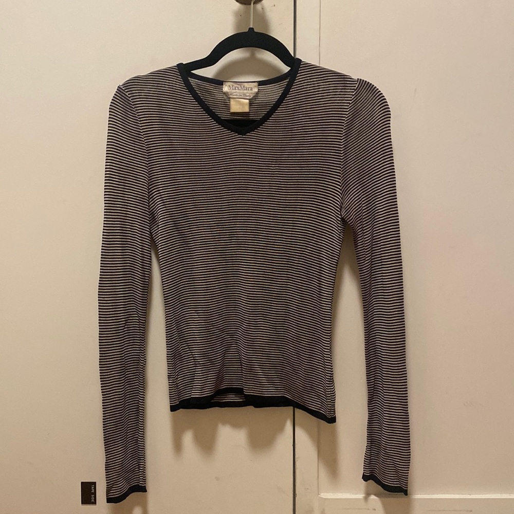 MaxMara small long sleeved black and white striped shirt.